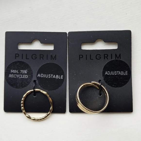 Pilgrim Adjustable Textured Gold Tone Rings Set - Picture 2 of 7